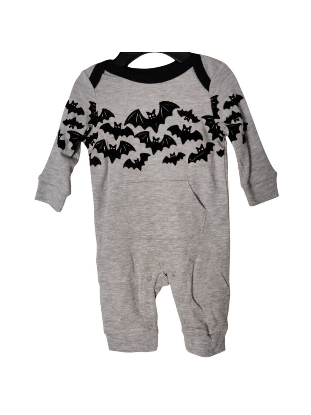 Wonder Nation Infant 0 to 3M Flock Bat Print Long Sleeve Halloween Theme Romper